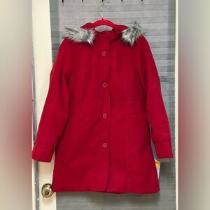 New with Tags - Size XL - Girls' Solid Faux Fur Jacket - Cat & Jack Red
